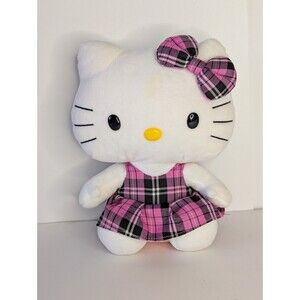 TY Hello Kitty Beanie Sanrio 10" Pink & Black Plaid Plush 2011